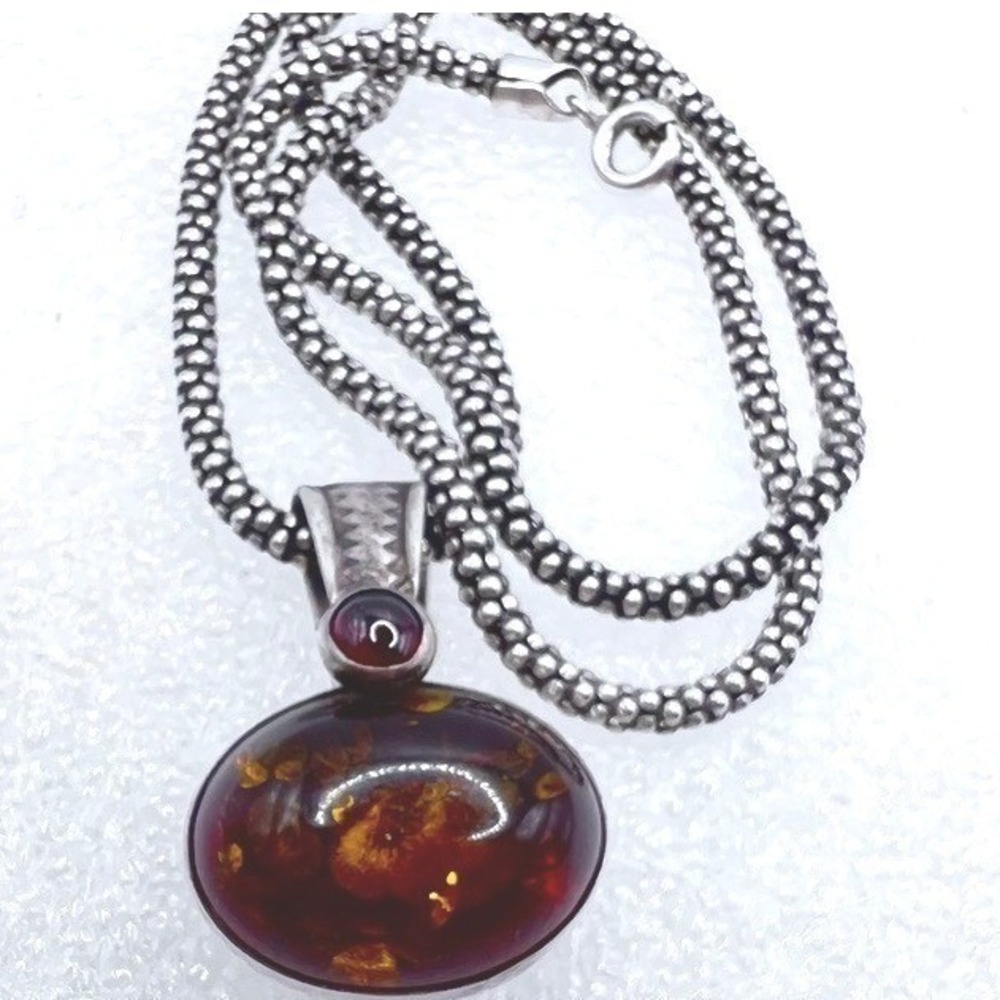 Sterling Silver Baltic‎ Amber Necklace Antiqued Popcorn Chain 16" 12g Signed